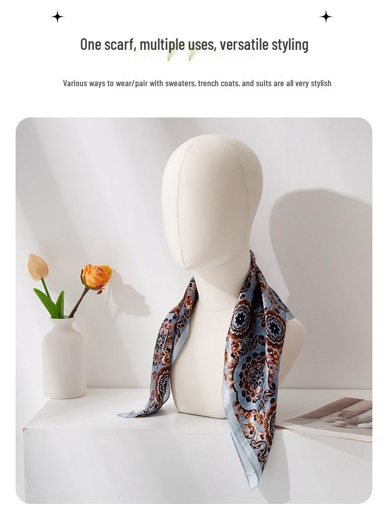 Mulberry Silk Women's Autumn Print Square Scarf: High-End Luxury Fashion Neck Scarf & Shawl
