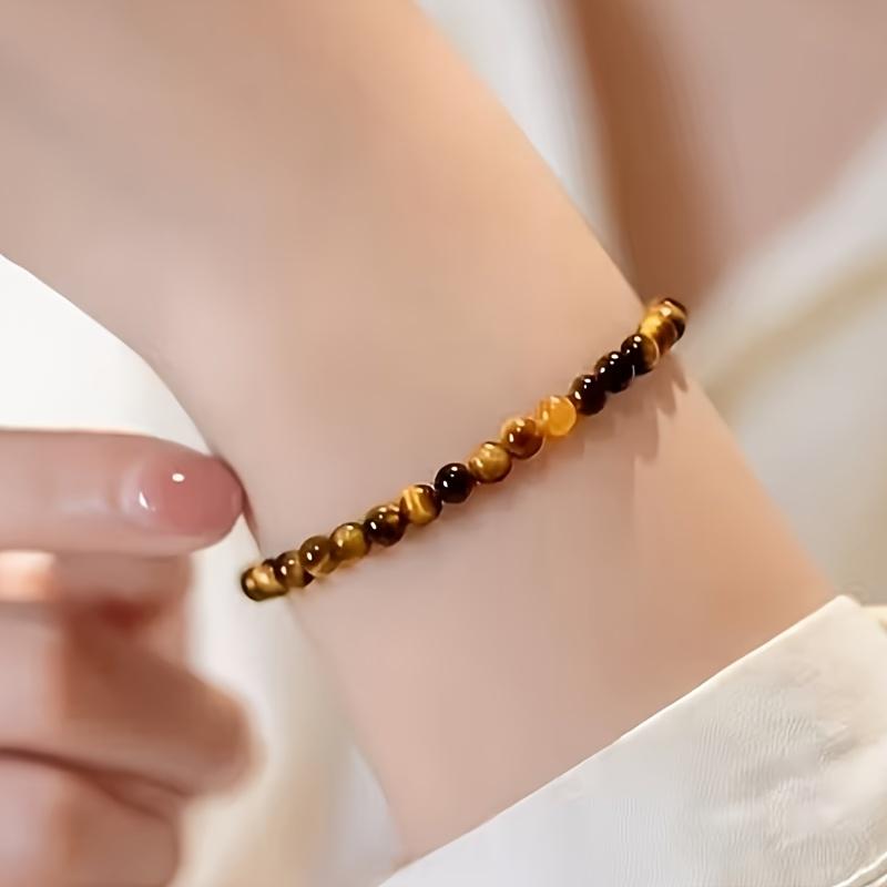 Bracelet Œil de Tigre Bohème - Élastique Perles, Bijoux en Pierre Gemme Naturelle Synthétique, Unisexe pour Toutes les Saisons