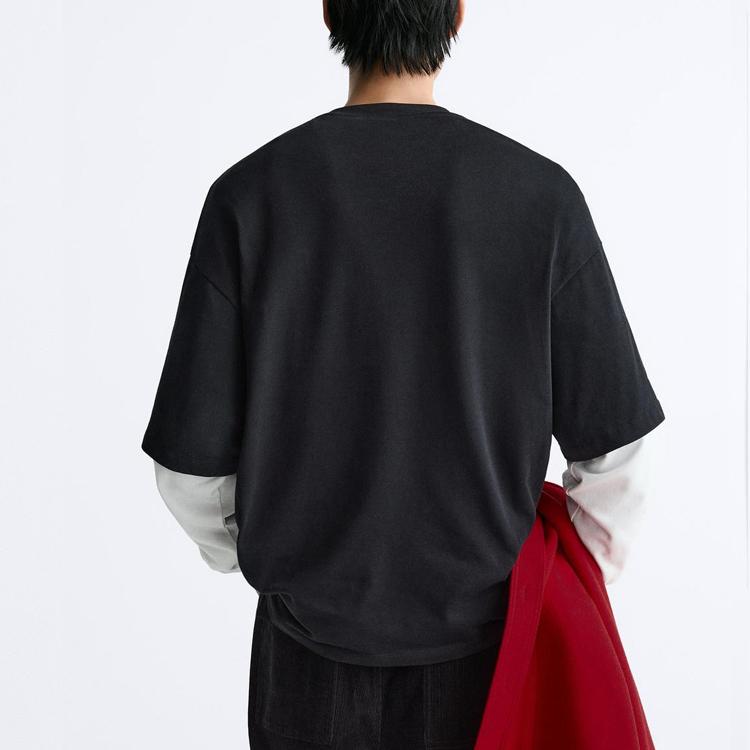 Zara Ss24 Year Of The Dragon Limited Edition Color Block Faux Two-Piece Round Neck Pullover Long Sleeve T-Shirt Men Tops Gray 0722408-922