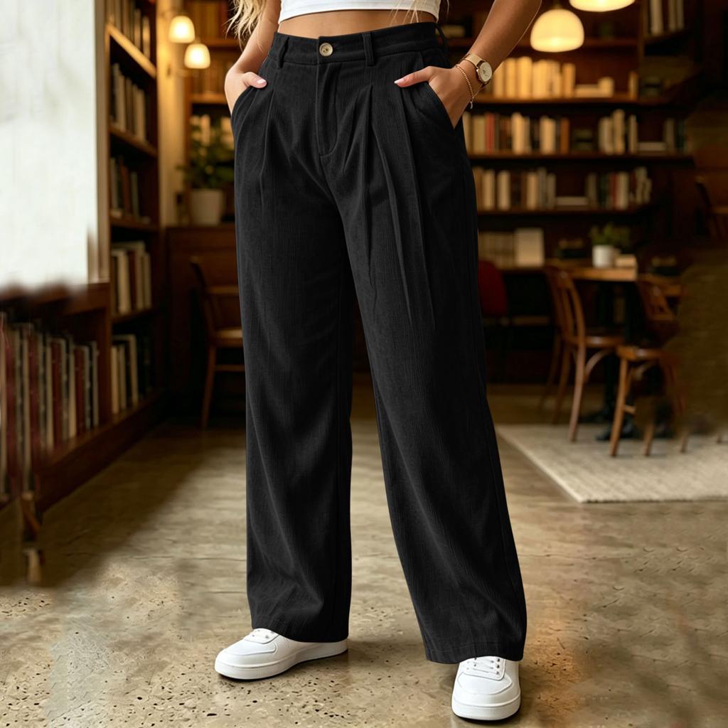 Women's High Waist Loose Fit Wide Leg Corduroy Cargo Pants with Pockets