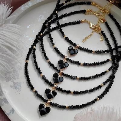 Mode Vintage Sexy Zircon Cœur Pendentif Collier Pour Femmes Fille Boho Géométrique Baroque Transparent Cristal Chaîne Bijoux