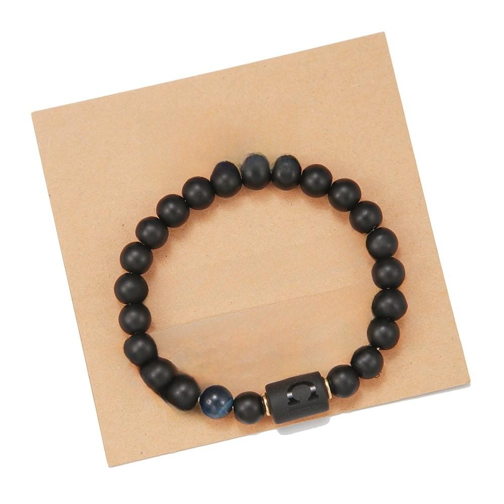 Twelve Constellations Beaded Elastic Bracelet For Men And Women With Black Matte Agate For Travel Gifts