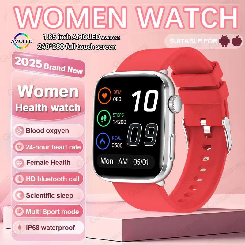 2025 New NFC Bluetooth Call Smat Watch Men 1.85" AMOLED Screen Blood Pressure Heart Rate Female Health Waterproof Smarwatches Ladies