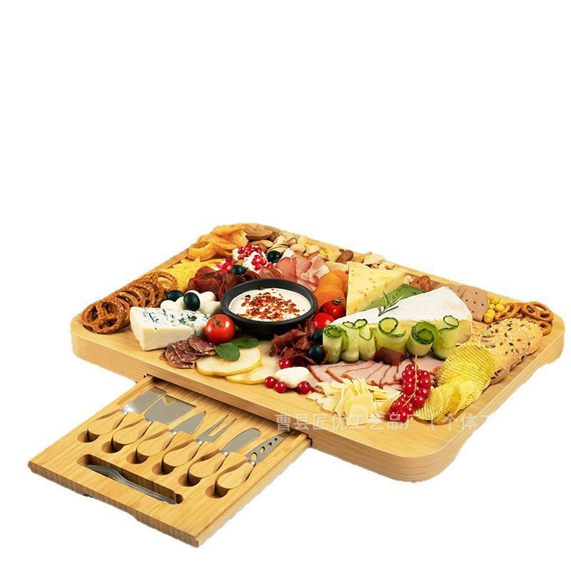 Bandeja de Servir para Snacks y Queso de Madera Múltiple Uso Tabla de Cortar de Bambú Minimalista 1-6 Personas