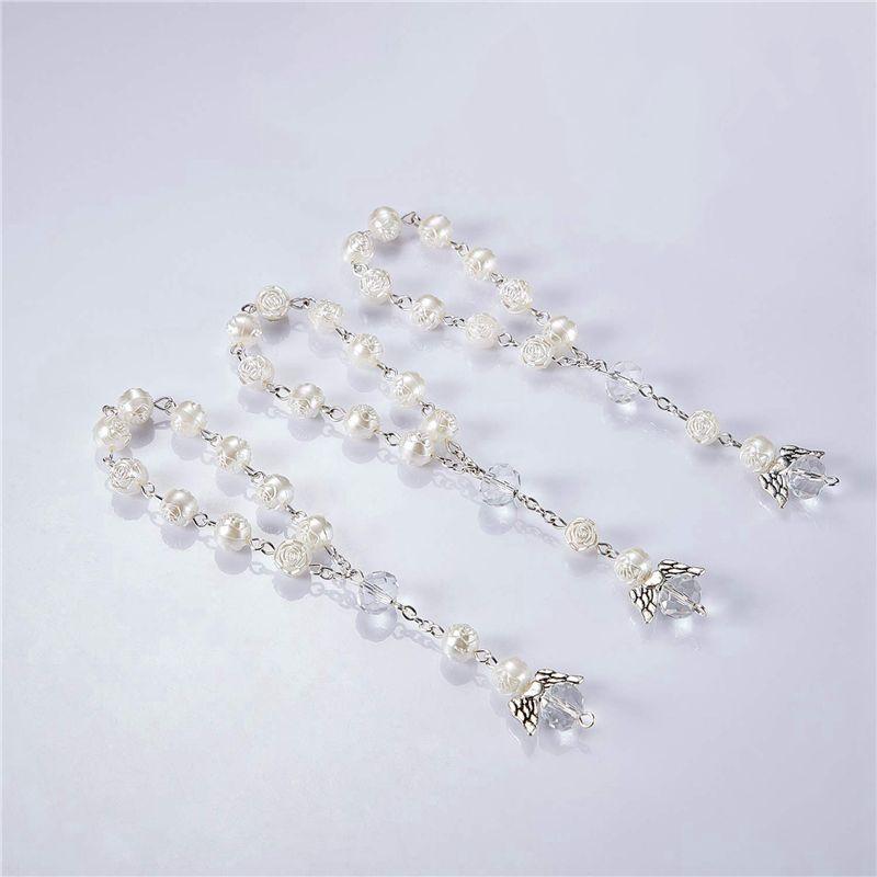 ABBY-60 Pcs Baptism Acrylic Rosary Beads Mini Rosaries Angel With Organza Bags For The First Communion Baptism Party Favors