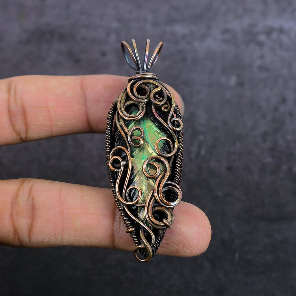 Natural Dichroic Glass Gemstone Copper Wire Wrap Jewelry Pendant 2.84" T7q02