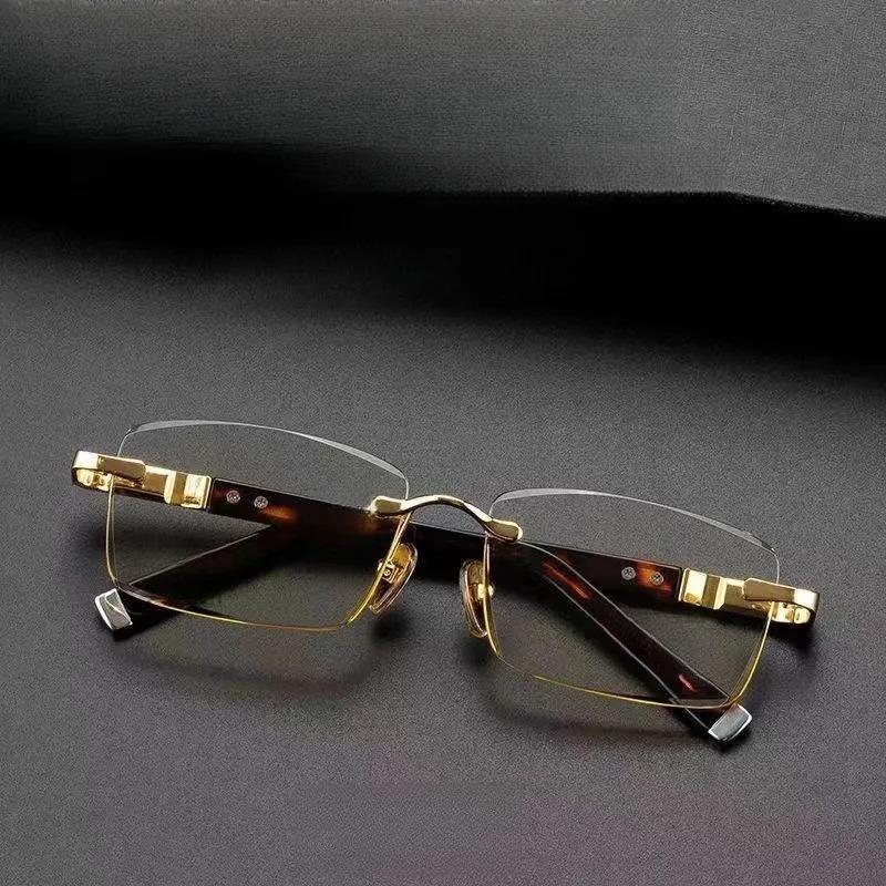 Herren Retro Randlose Lesebrille mit Augenschutz Gelbe Gläser Anti-Ermüdungs-Plus-Brille Altersweitsicht +1.0 2.0 3.5 4.0