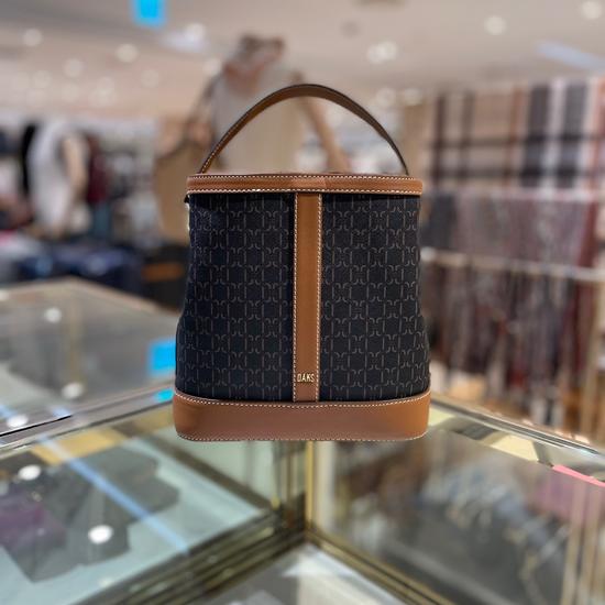 Brown Small Bucket Bag with DD Pattern Leather Trim DCBA3E868