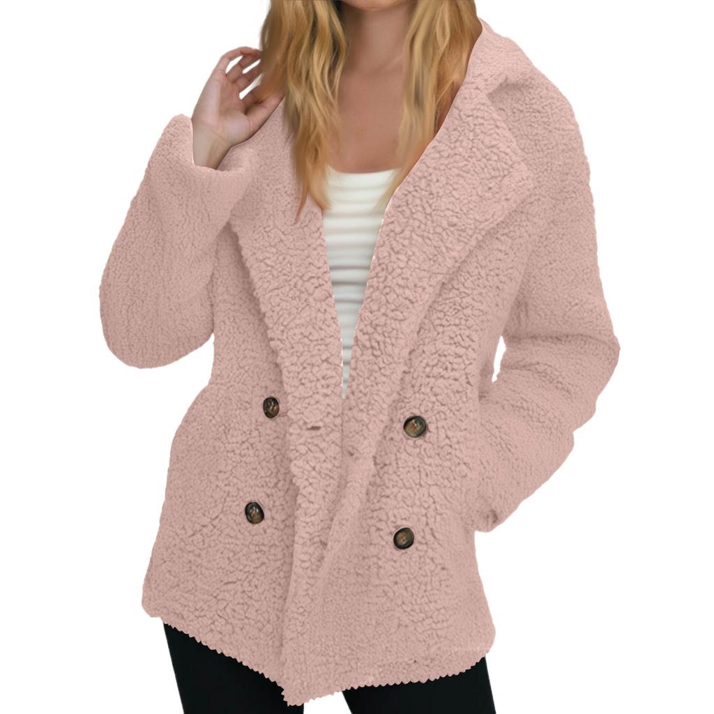 Women's Winter Coat Fleece Lined Jacket Long Sleeve Horn Button Plush Warm Coat