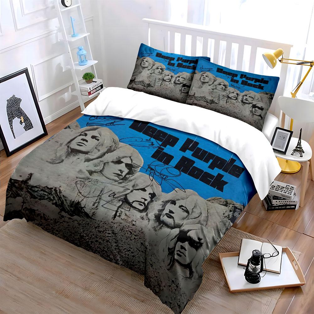 Deep Purple In Rock Print Bedding Duvet Cover Set Duvet Cover Pillowcases  (1*Duvet Cover 2*Pillowcases, without duvet insert)