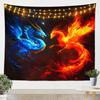 Fire & Ice Phoenix Tapestry, Red Blue Mythical Birds on Black Starry Background, Wall Hanging for Fantasy Aesthetic Decor