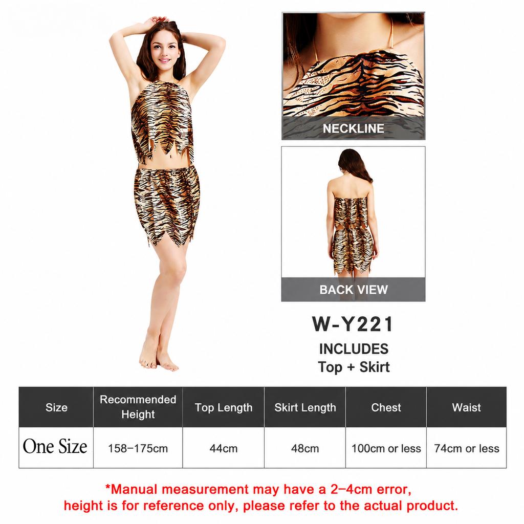 Caveman Costume For Men And Women Tiger Print Prehistoric Party Outfit Halloween Dress Up Set For Couples Cosplay Fun Wear