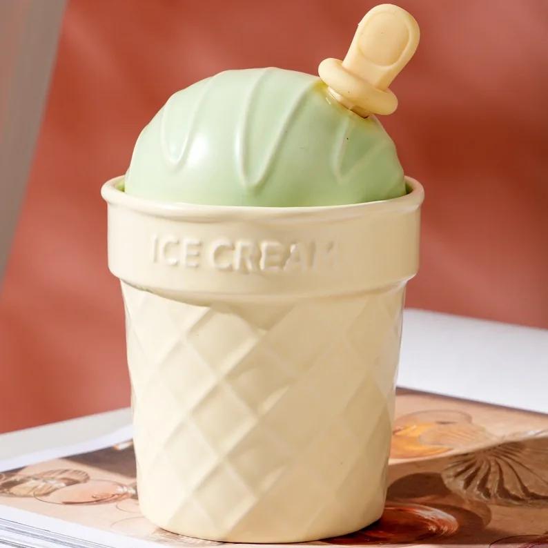 320ML Cute Ice Cream Cone Ceramic Cup Girl Heart Red Mug High Appearance Level with Cover Scoop Water Cup Breakfast Cup