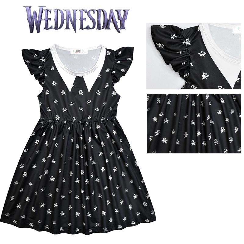Kids The Addams Family Wednesday Cosplay Costume Soft Black Milk Silk Dress