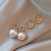 Gold Plated Imitation Pearl Zircon Earring For Women Girl Party Gift Circular Temperament Banquet Jewelry