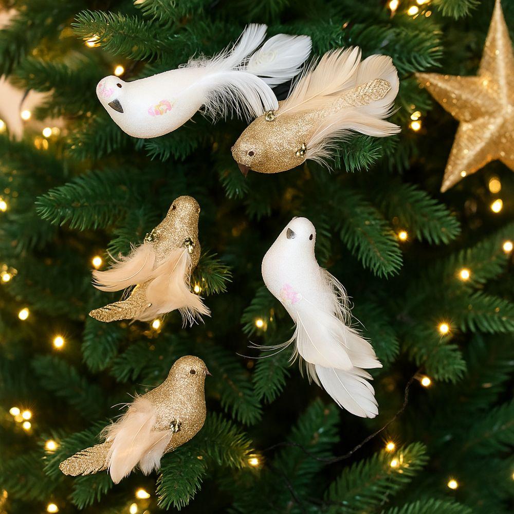 Glitter Simulation Foam Bird White Doves Beautiful Feather Birds Ornaments Handmade Realistic Artificial Foam Birds