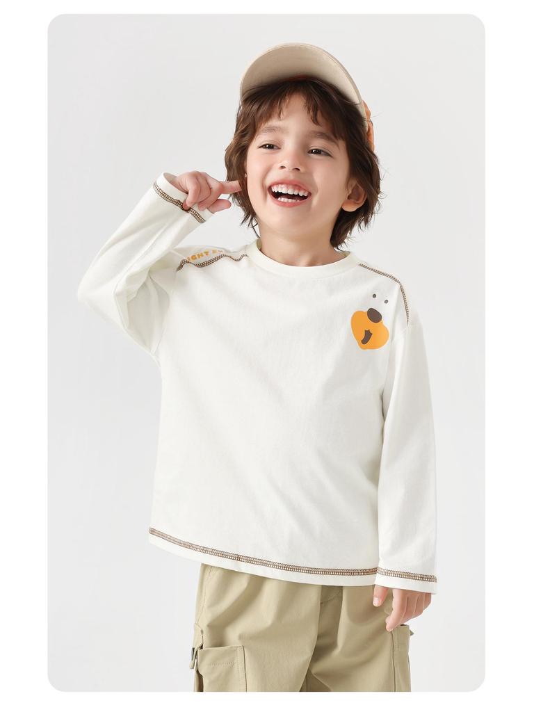 Camiseta de Algodão Puro de Manga Comprida para Meninos 2026 - Camada Base Tendência Primavera e Outono