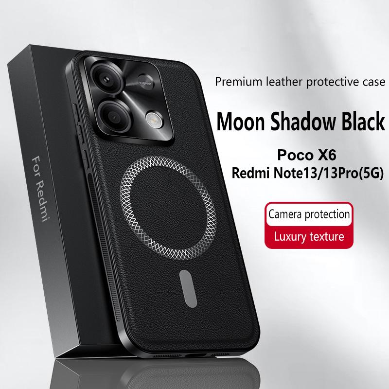 For Redmi Note 13 Pro 5G Poco X6 Case Magnetic Elegant Leather Wear-Resistant Lens Fully Covered Non-Slip Grip Edge Cover Shell