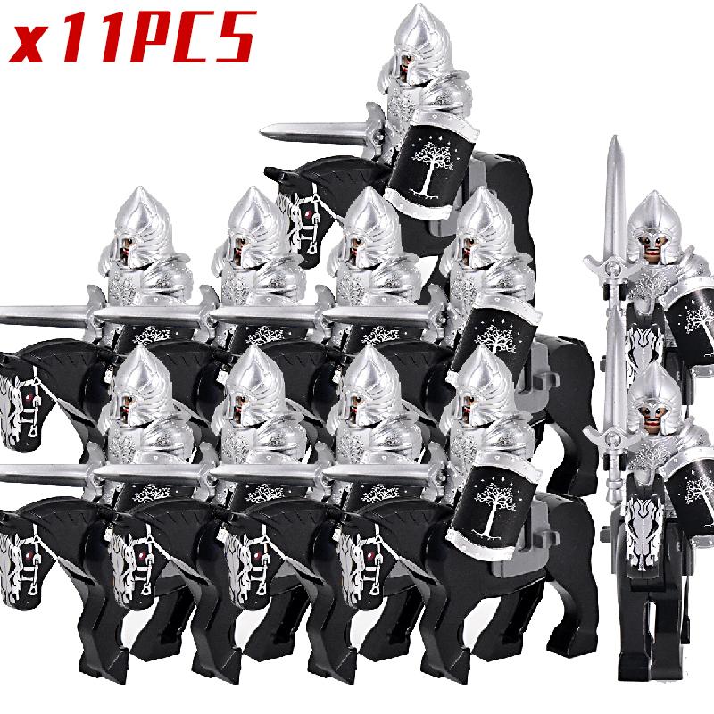 The Soldier With War Horse Gondor Army Figures Lotr Armor Guard Warrior Archer Medieval Knights Building Blocks Bricks Toys Gift