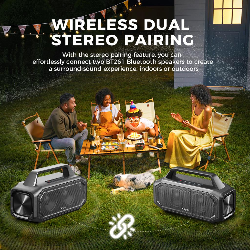 W-KING BT261-2 80W Speakers Bluetooth Wireless Portable Outdoor Speakers Loud with Bass Boost Stereo Pairing Reverse Charging IPX6 Waterproof