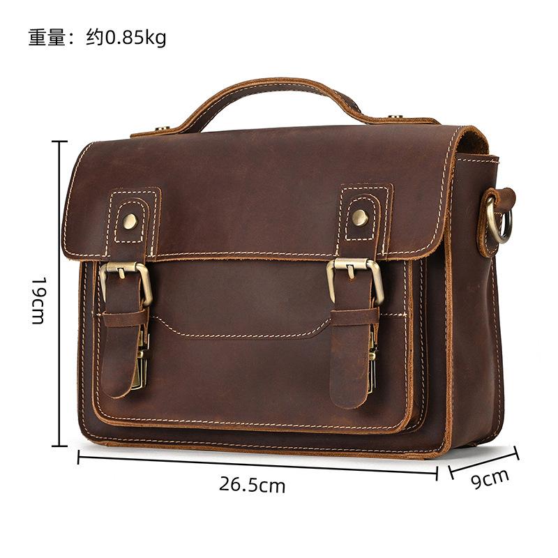 Men'S Genuine Leather Shoulder Bag Crazy Horse Leather Messenger Bag First Layer Cowhide Flip Shoulder Bag Casual Bag