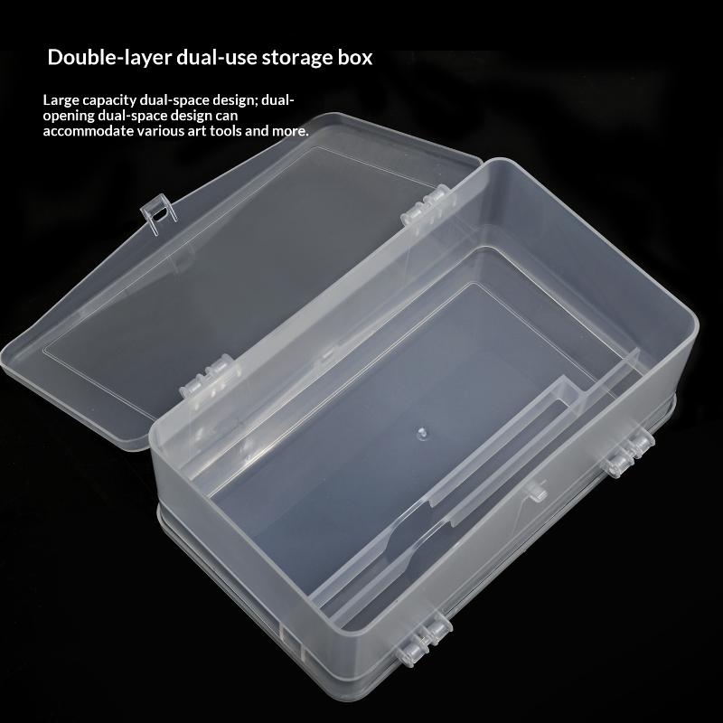 Transparent Double Layer Plastic Storage Box Large Capacity Dual Opening Stackable for Bathroom Countertop Cosmetic Storage onesize