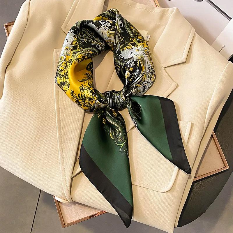 New Floral Print Shawl Design Silk Square Scarf Women Female Wrap Headkerchief Hijab Beach Stoles Hair Band Echarpe Bandana 2023