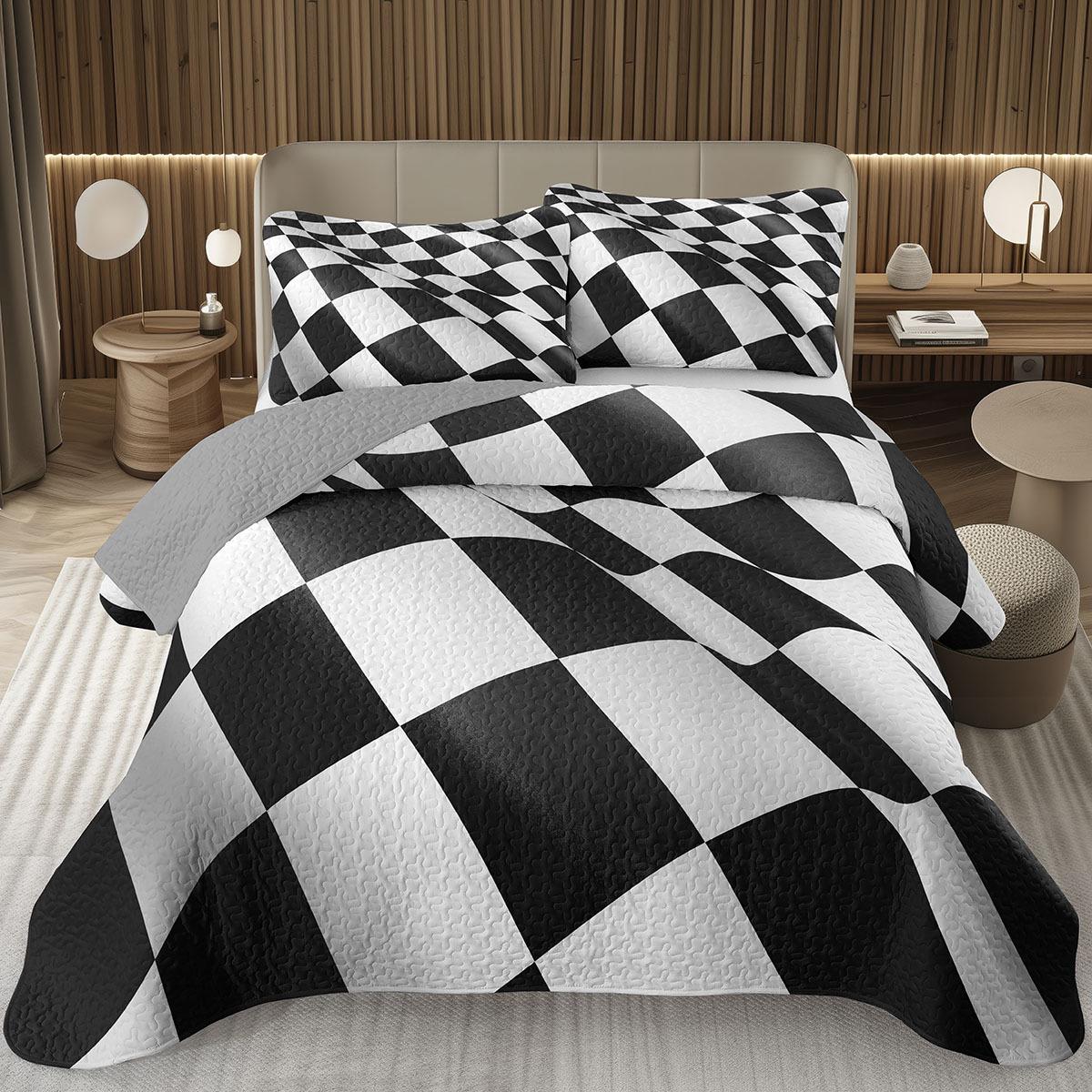 

Покривало в клітинку Чорно-білий Клітинчастий Комплект постільної білизни Сільський Буйволиний Клітинчастий Плед Геометричний Гінґем Клітинчастий Покривало на ліжко EU Single(135*200cm)3pcs