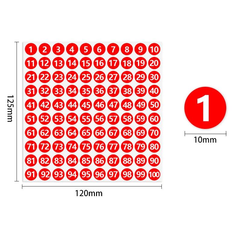 20 Sheets Number 1-100 Dot Label Stickers 1cm Width Round Waterproof Self-adhesive Digital Stickers Wide Use for Items Marking