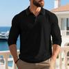 American Style Mens Turn Down Collar Color Block Long Sleeve Casual Polo Shirt