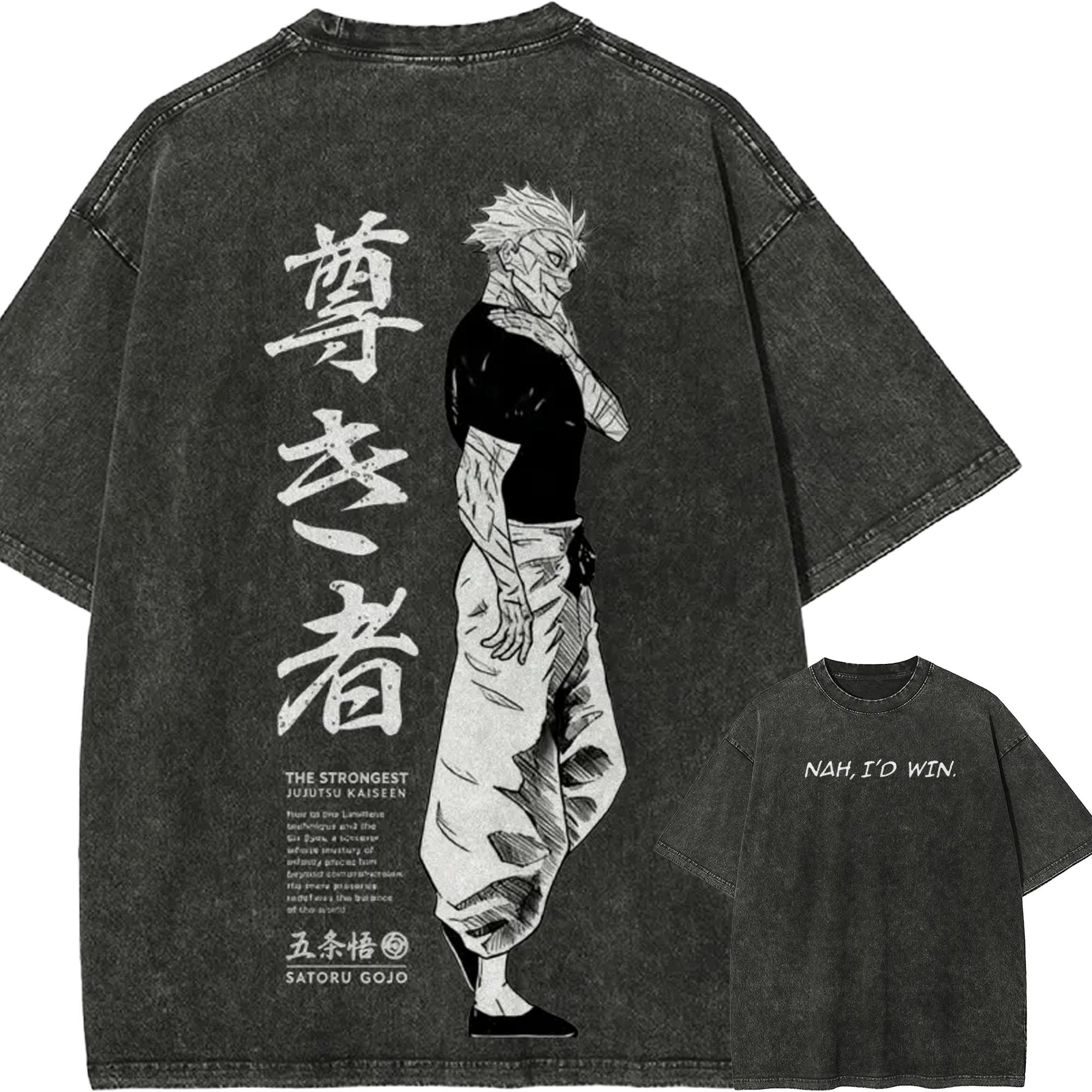 Сатору Годжо Нет, я бы выиграл Футболка Jujutsu Kaisen Графическая Футболка Винтажная Стирка Оверсайз Ретро Аниме Харадзюку Мужская Уличная Одежда Верхняя Одежда M