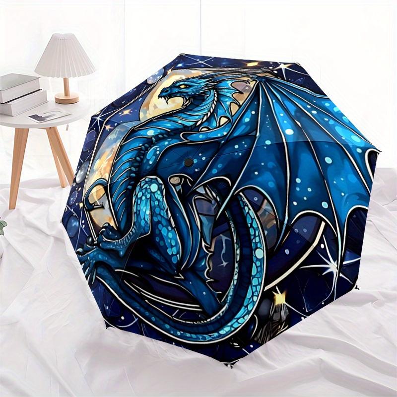 1pc Dragon Fantasy Compact Travel Umbrella, Automatic Folding Lightweight Windproof 8-Bone Reinforced Design, Portable for Backpack Durable