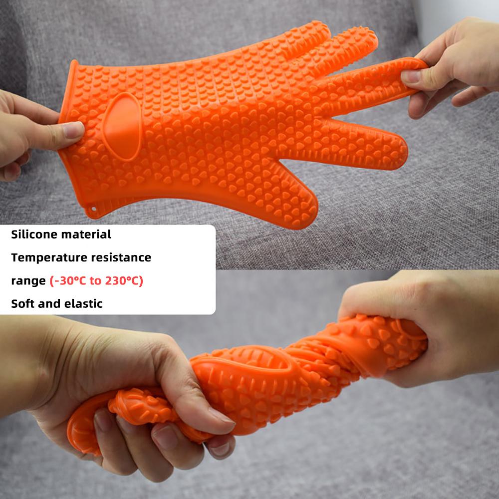 1 Pair Silicone Heat Resistant Gloves Non-Slip Baking Mitts Oven Microwave Safe Ergonomic Design Roasting BBQ Kitchen Tools 500℃
