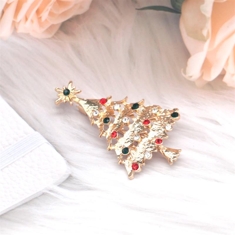 Festive Rhinestone Christmas Tree Brooch Pin