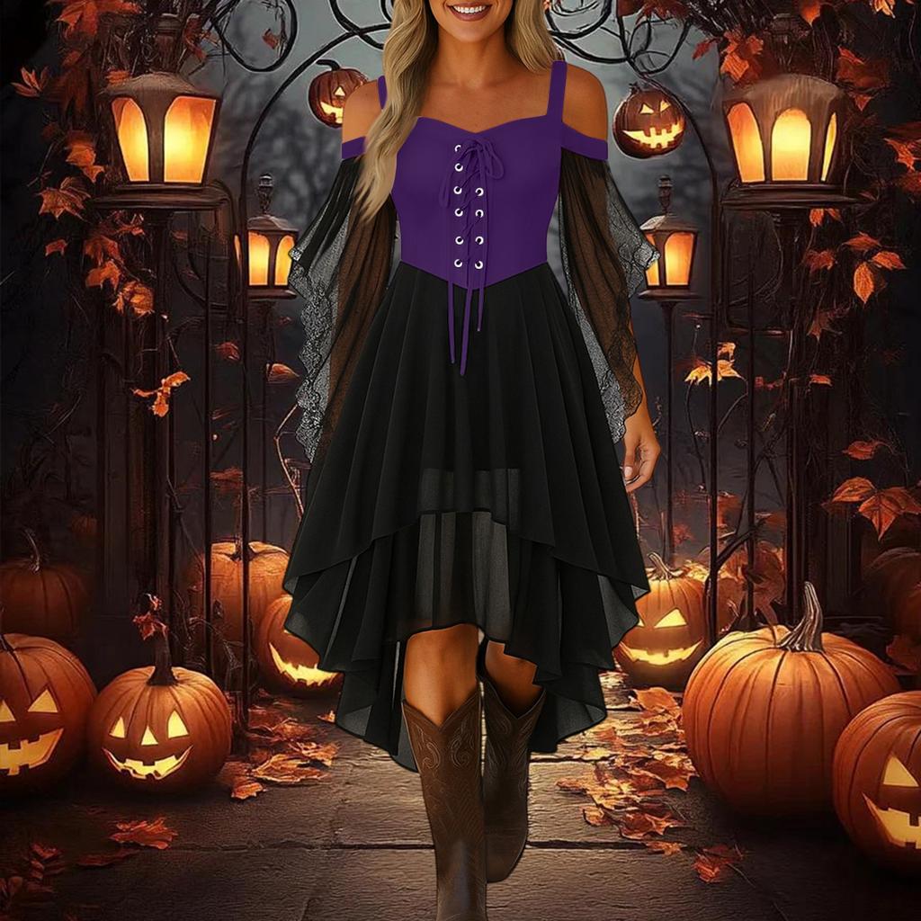 Vestido informal de talla grande con hombros descubiertos para mujer, vestido gótico de gasa de color liso con mangas de mariposa