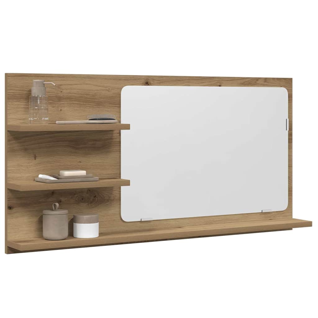 Bathroom Mirror with Shelves Artisan Oak Finish 90 x 11 x 45 cm Engineered Wood