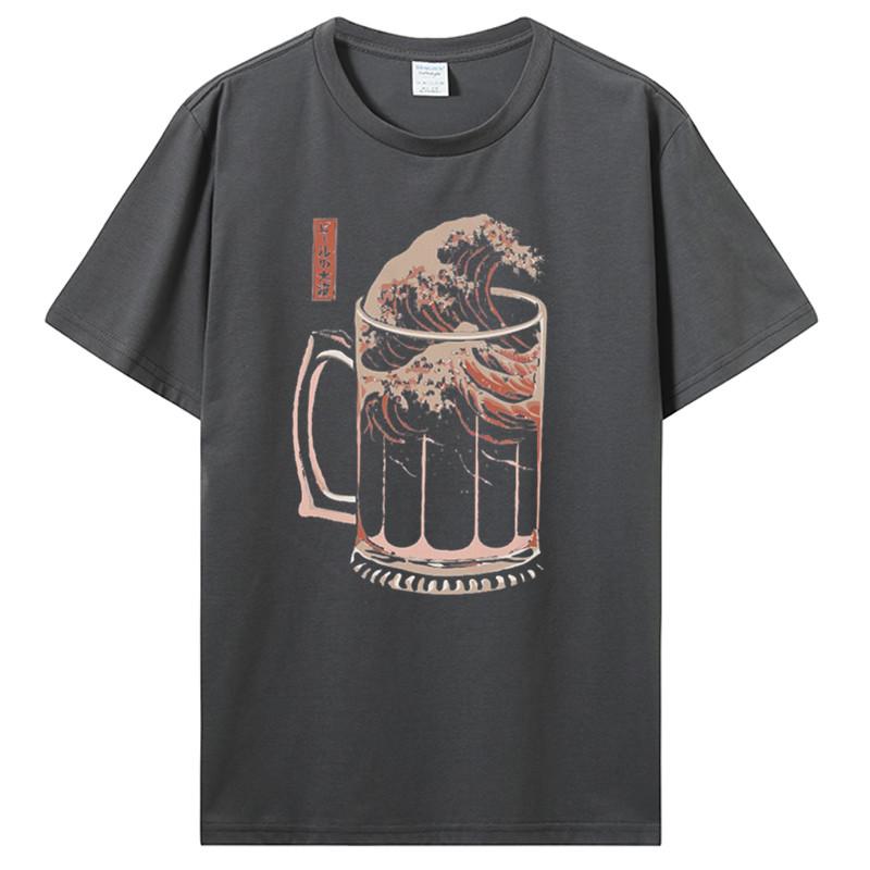 Die große Welle des Wochen-Craft-Bier-T-Shirts für Männer Betrunken Alkohol Trinken Vintage Baumwoll-T-Shirts Kurzarm-T-Shirt Lustige T-Shirts Oberteile