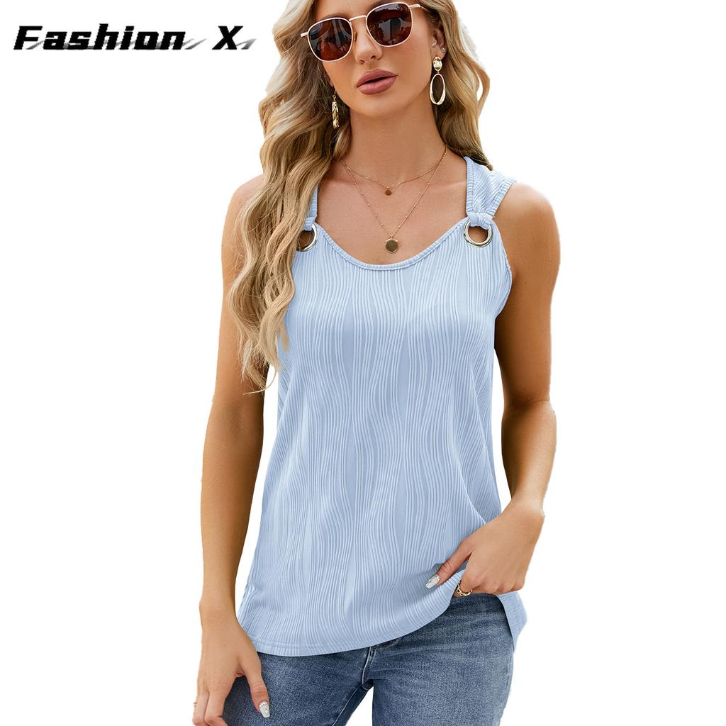 Summer Women's Sleeveless T-Shirt Solid Color Round Neck Women's Vest Loose Top