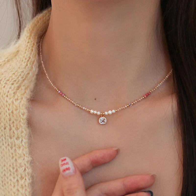 Necklace Women s Summer Sophisticated Rare Crystal Zircon Beaded Choker Necklace Accessory Square