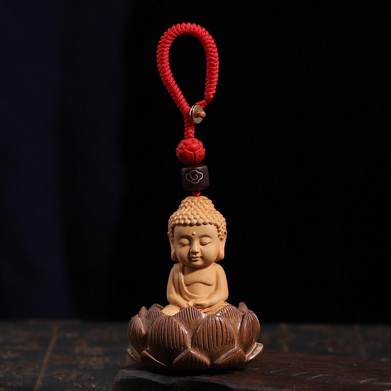 Buddhism Lotusblomma Nyckelring Tillbehör Trä Buddha Lyckobringande Pärlor Nyckelring Jadepärla Telefonamulett Väskspänne Kinesisk Charm