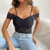 2023 Summer Sexy Floral Lace Bodysuit Slim Fit Clothes Women Fashion Off Shoulder Y2k  Girl V Neck Backless Jumpsuit 25588