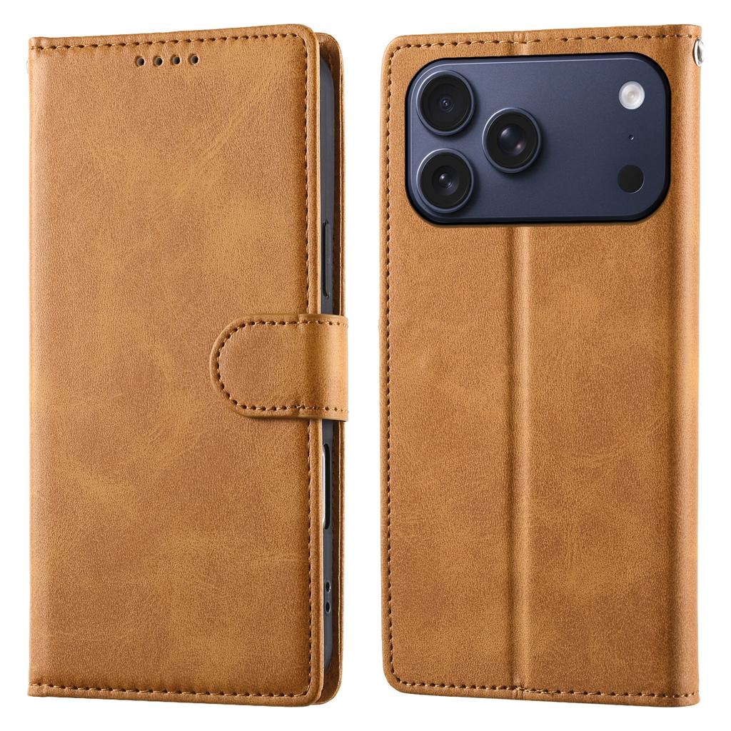 For iPhone 17 Pro Max Case Stand Wallet Calf Texture PU Leather Flip Phone Cover with Wrist Strap