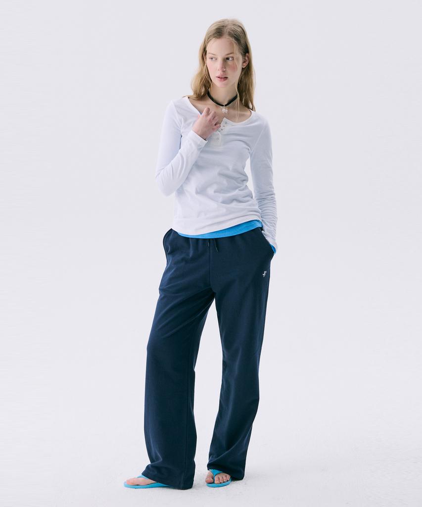 JUNEJUNE SPACE Solid Henry Neck T-Shirt_White