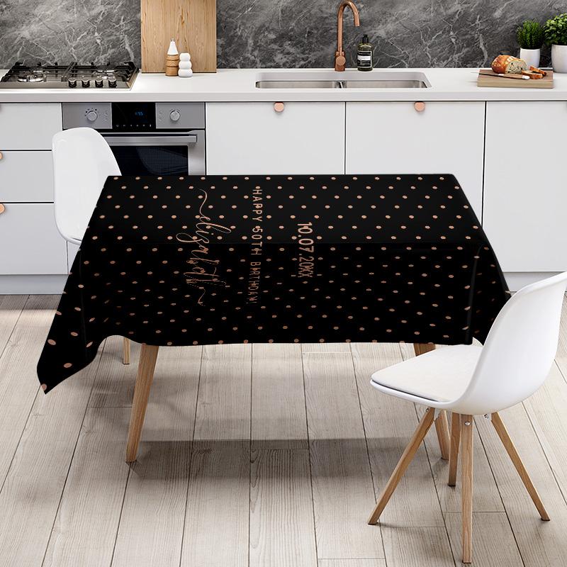 Modern Polka Dot Tablecloth: Perfect for Celebrations - This stylish table cloth features a chic polka dot pattern in bold black
