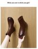Women's Vintage Korean Style Mid-Calf Leather Martin Boots, Autumn/Winter Collection, Plus Size, Back Zipper, Casual Slimming Design.