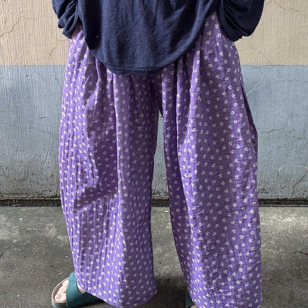 [Spot] Korean sweet floral casual pajama pants women's trousers summer walking pants home wide-leg trousers outer wear