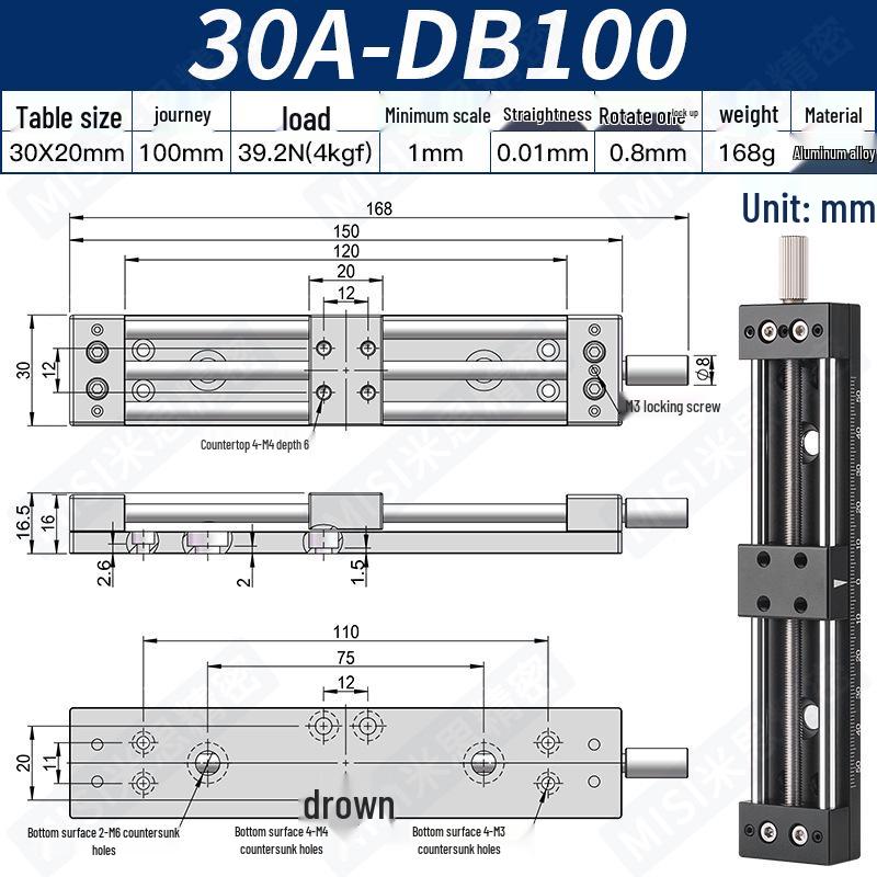 Heavy Load Precision Linear Slide Table with Fine-tuning Screw Rod - 50/80/100 Stroke