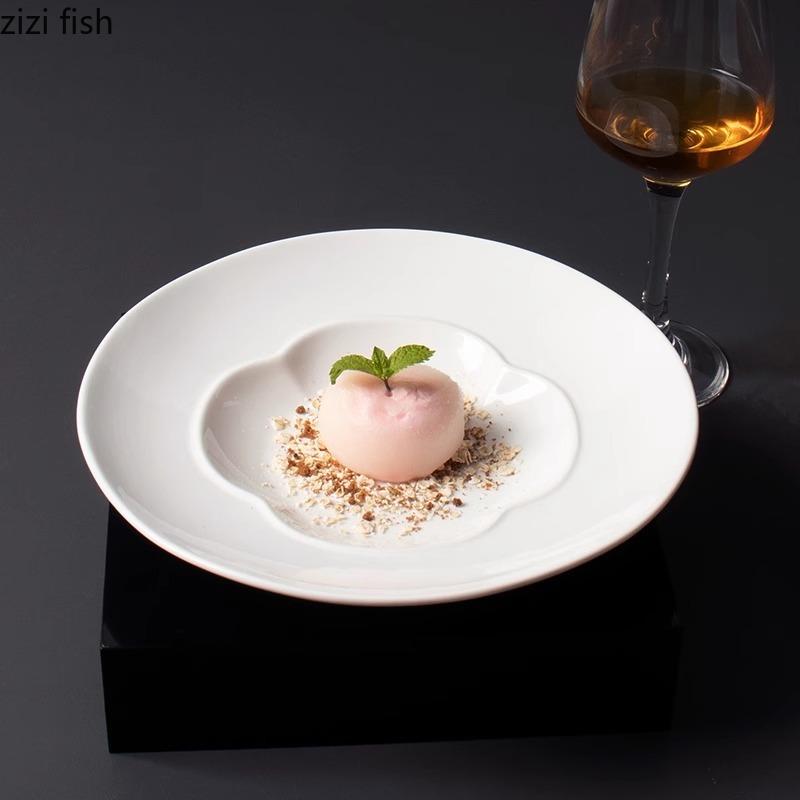 Creative Pure White Ceramic Thick Soup Plate Restaurant Dessert Sushi Plate Pasta Plate Molecular Cuisine Specialty Tableware
