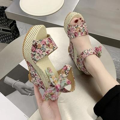 Fashion INS Hot Lace Leisure Women Wedges Heeled Women Shoes 2024 Summer Sandals Party Platform High Heels Shoes Woman