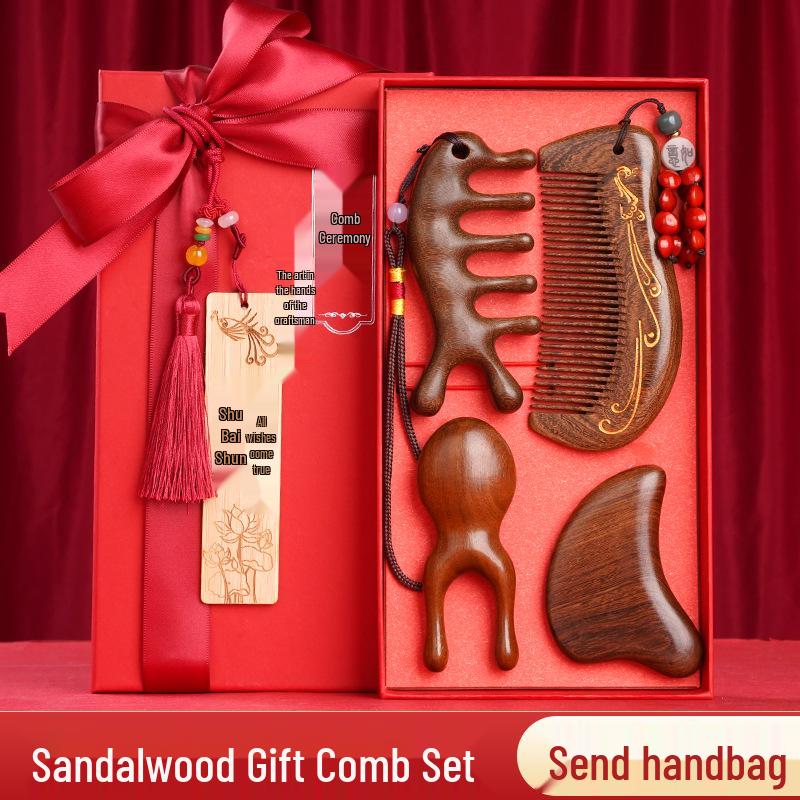 

Сандалове дерево Висококласний дерев яний випрямляючий гребінь Подарункова коробка для жінок та мами